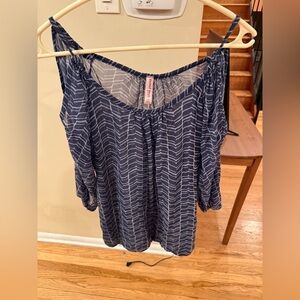 Sweet Pea by Stacy Frati Sheer Navy Print Blouse – Size S